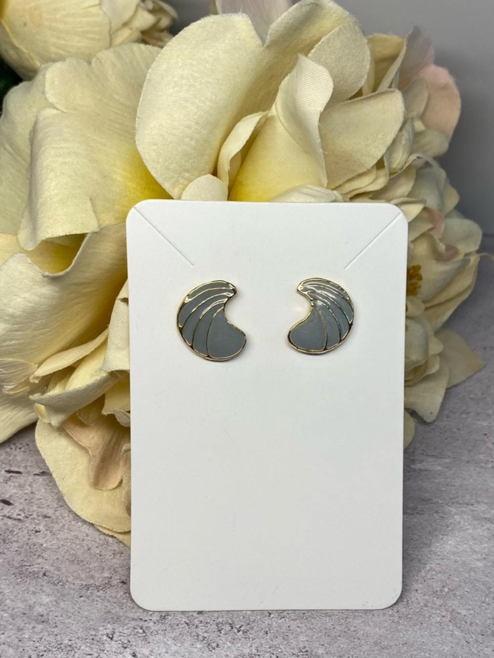 3/$15 Vintage Gray and Gold Crescent Enamel Earrings